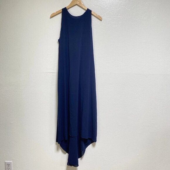 Alice + Olivia Dress Women’s SP Maxi Navy Silk Keyhole Knot Back High Low Drapey - Picture 4 of 10